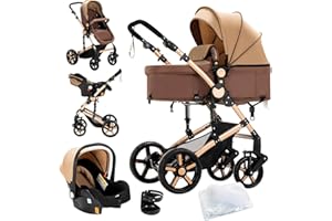 MoLi Passeggino Trio, Passeggino 3 in 1 con Doppia Modalità Push Reversibile, Trio Passeggino Neonati con Grande Navicella, Carrozzina per Neonati in Alluminio Pieghevole (588 Tawny)