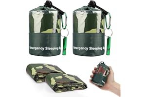 EEEKit Torby survivalowe, 2-pak wodoodpornych koców do spania z mylaru, z gwizdkiem, na kemping, piesze wycieczki