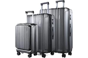 TYDECKARE Set Valigie 3 Pezzi (20/24/28"), Solo 20" con Tasca Frontale Per Laptop & 24/28" con Scalabile, Valigia con Blocco TSA e Ruote Girevoli, Grigio Argento