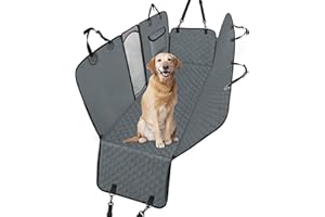 Taygeer Pokrowiec na tylne siedzenie samochodowe dla psa, z siatkowym oknem i klapami bocznymi, hamak, z torbą do przechowywania, wodoodporny, antypoślizgowy, ochraniacz, wkładka do bagażnika, szary