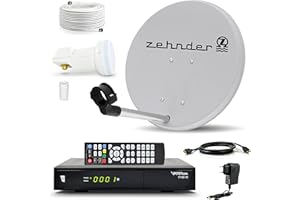 VISIAMO Digitale Camping Sat Anlage Spiegel 40 cm Single LNB 0,1 dB + Koaxialkabel 10m + HD Receiver Kabel Balkon Caravan Mobil Schüssel Antenne h