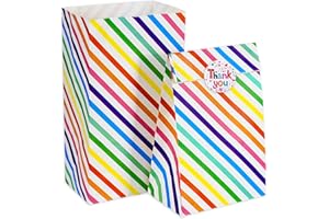20PCS Party Bags,Sumwitum Gift bags for kids party(130X 80 X 240mm),Flat Bottom Kraft Paper Bag with 24 (thank you) Stickers (Rainbow Stripe)