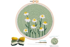 TBCZVX Punch Needle Embroidery Starter Kit - Fabric, Threader, Rug Hooking, DIY Embroidery Kit with Cloth Hoops, Instructions, Needles, Thread