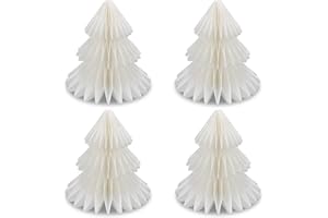Frau WunderVoll® Papierbaum matt weiß Magnetverschluss 4er Set Ø13cm H14cm / Tannenbaum Weihnachtsbaum Weihnachten Dekoration Tischdeko Weihnachtsdeko Weihnachtsdekoration Fenster-Deko