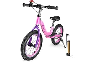 I BUY IT 14/16 Zoll Laufrad ab 3 4 5 6 7 Jahre Jungen Mädchen, Verstellbares Kinder Laufräder mit Bremse & Ständer, Kinderlaufrad ohne Pedale mit Luftreifen & Fußstütze