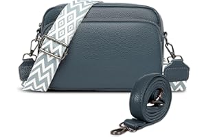 Paquesta Leder UmhäNgetasche Damen Schwarz Crossbody Bag Breiter Gurt Klein UmhäNgetasche mit 2 Breitem Schultergurt Crossbag Shoulder Women Damen-Schultertaschen Crossover