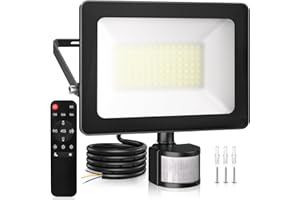 CLV 80W Motion Sensor Outdoor Security Light, 7865LM Remote LED Floodlights with PIR Sensor, IP66 Motion Sensor Floodlight, Button & Remote 6500K PIR Light 3 Modes for Backyard Garden Garage Yard