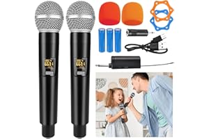 SPORWAY Wireless Microphone, UHF Handheld Microphone Wireless with Rechargeable Receiver, USB Handheld Microphone, Wireless Microphone for Karaoke Machine, Vocals, Wedding, DJ, Speech (2)