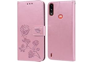 PKQTOP Phone Case for Motorola Moto E7 Power/E7I Power with Kickstand,Card Slots,Silicone Bumper,Shockproof,Flip Wallet Leather Protective Cover for Moto E7 Power/E7I Power(6.5'') Pink