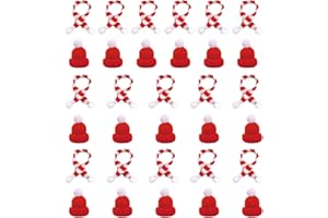 SKHAOVS Set di 32 mini cappello natalizio e sciarpa, mini cappello di Babbo Natale, mini sciarpa per decorare la tavola, decorazione con pupazzo di neve, fai da te, mini bambole, accessori per feste,