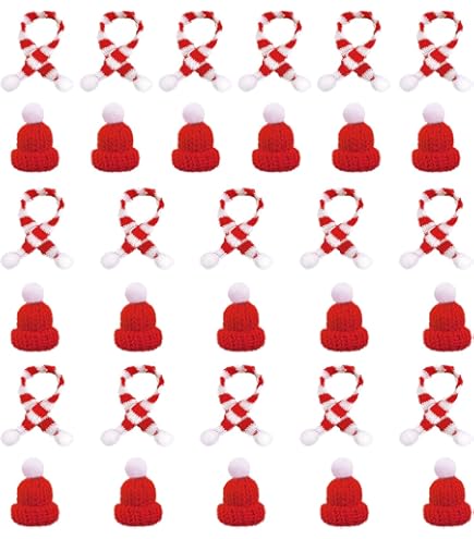 20 Mini Chapeaux Et écharpes De Noël En Peluche - Déco Pour Poupées, Bouteilles, Sapins - Ambiance Chaleureuse