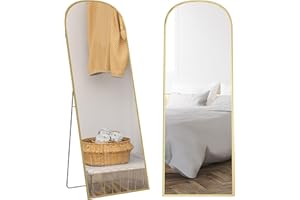 HOMCOM Espejo de Pie Cuerpo Entero de Aleación de Aluminio Espejo de Pared con 2 Formas de Uso Rectangular 60x1,5x165 cm Dorado