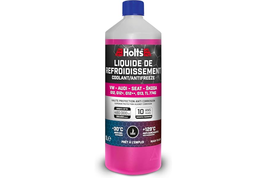Holts HAFR0005B Antifreeze Coolant for Car VW-Audi-Seat-Skoda G12, G12+, G12++, G13, G12 EVO 10-year 300k mile long life protection to -30°C, Pink, 1 Litre