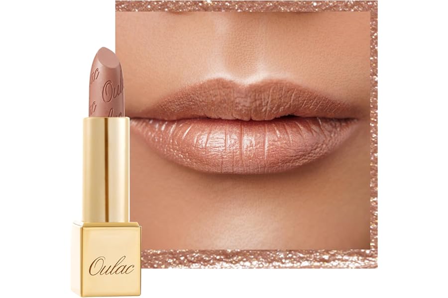 OULAC Metallic Shine Glitter Lipstick, Nude High Impact Lipcolor, Lightweight Soft and Ultra Hydrating, Long Lasting, Vegan & Cruelty-Free, Full-Coverage Lip Color 4.3 g/0.15 Sahara Gold(10)