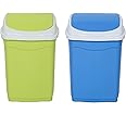 ARISTO Plastic Swing Lid Garbage Bucket Dustbin Combo (16 L, Green, Blue)