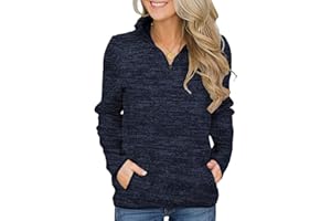 iWoo Womens Casual Sweatshirt Long Sleeve Stand Collar 1/4 Zip Cosy Tops Pullover with Two Pockets