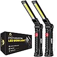 Rechargeable Work Lights, LED Work Light with Magnetic Base and Hanging Hook,360°Rotate 5 Modes magnetic Rechargeable Flashlights for mechanics Car Repair, Home, Garage, Emergency,BBQ,Camping(2 Pack)