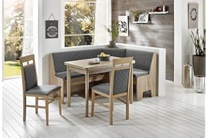 Beauty.Scouts Eckbankgruppe Vancouver II Sonoma Eiche Sägerau Dekor Komplettset Silbergrau Set 4teilig Tisch Truheneckbank 2 Stühle Küche Esszimmer