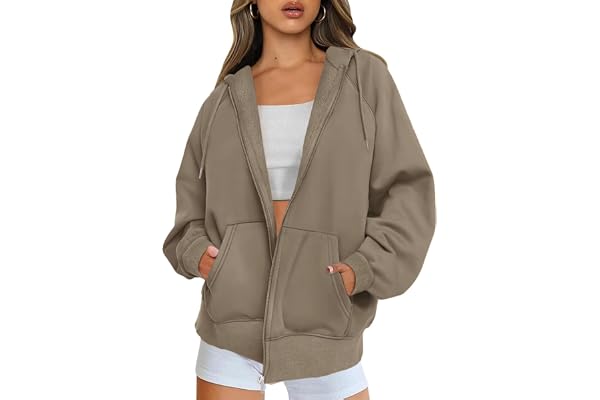 Timuspo huvtröja med dragkedja dam långärmad huvjacka sweatjacka oversize dragkedja fleece sweatshirt enfärgad höstjackor Y2k huvtröja