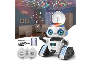 Aikmi Robot Toys for Kids 5-7, Rechargeable Remote Control Robot with Projector Night Light for Kids, Gesture Sensor, Music, Toys for 6 Year Old Boys Girls Birthday Present Boys