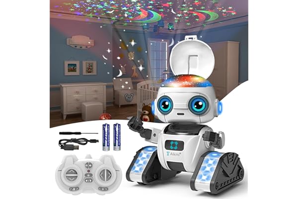 Aikmi Robot Enfant Jouet, Robot Télécommandés Rechargeables avec Veilleuse Projecteur Ciel Etoile, Capteur de Geste, Musique, Jouet Enfant Garçons et Filles 5 6 7 8 Ans Cadeau d'anniversaire