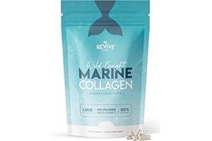 REVIVE NATURALS Marine Collagen Capsules 2400mg - with Hyaluronic Acid & Vitamin C - 90 Capsules - Premium Complex for Skin Joints & Hair for Women & Men – Resealable and Recyclable Pouch by Alpha01