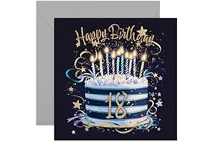 OLD ENGLISH COMPANY Special 18th Birthday Card for Him - Eighteen Years Old Birthday Greeting Cards for Him - Navy Blue and Gold Birthday Cake Artwork Birthday Cards for Men - Stylish and Traditional Male Birthday Cards