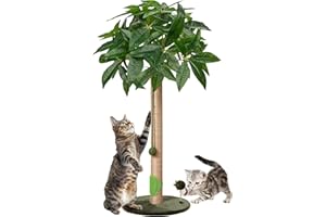 Meowoou Tiragraffi per Gatti, 84 cm Graffiatoio per Gatti da Interni Adulti e Grandi, Tiragraffi Alto con Corda in Sisal, Simpatico Albero Tiragraffi con Pallina Pendente