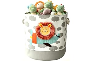 Beauenty Round Laundry Basket Storage Bins for Kids, Toys Storage Bins for Boys and Girls, Storage Baskets for Toys with Handle, Perfect for Nursery Room Kidsroom,Playroom, Lion (40 x 40 x 50cm)