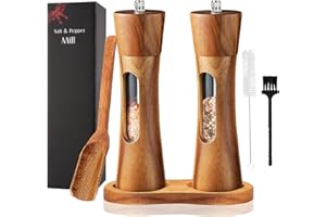 NATNAV Moulin à Poivre manuel en Bois pour Poivre - Lot de 2 avec Base, Broyeur en Céramique Grossièreté Réglable,Accessoire de Cuisine Raffiné pour Moudre les épices