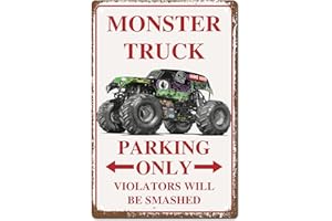 CREATCABIN Car Metal Tin Sign Truck Poster Vintage Retro Wall Art Decor Hanging Iron Painting Plaque for Home Private Parking Space Gift 8x12 Inch(Monster Truck Parking Only Violators Will Be Smashed)