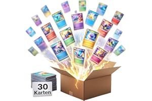 LEVROU Pokemon Karten Deutsch 30 stück, Garantiert glitzernde 3 Holo/Reverse 20 Common/Uncommon, 3 Trainer, 4 Energie Kompatibel mit Pokemon Karte