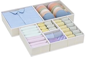 homsorout Lot de 6 organiseurs de chaussettes, commode en tissu, organiseurs de tiroirs pliables pour vêtements, séparateurs de tiroir pour soutien-gorge, t-shirts, chaussettes, culottes (beige)