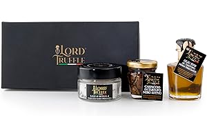Lord Truffle | Coffret cadeau: 1 huile de truffe noire italienne 100 ml, 1 Sel des Marais Salants Siciliens à la Truffe Noire Italienne 120g, 1 Carpaccio de Truffe Noire d'été, raffinée, 45g