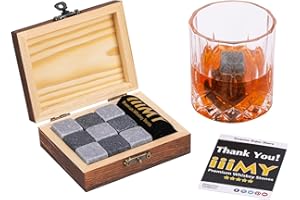 iiiMY Whisky Stones Gift Set of 9 Natural Soapstone and Granite Chilling Rocks with Stylish Wooden Box and Free Velvet Pouch