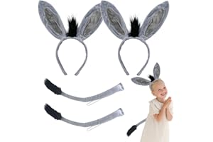 FUIPVGI Juego de disfraz de 4 piezas de orejas y cola de animales de burro, diadema de cosplay de animal, disfraz de burro, diadema con cola de orejas, para carnaval, fiestas de Halloween, tema del