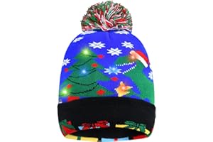 BEZAVEA Light up Christmas Hat Led Santa Hat Xmas Beanie Knit Cap Christmas Hats with Lights Flashing Silly Hat Funny Ugly Novelty Hat Winter Headwear Cap for Kids/Adults Holiday Christmas Party