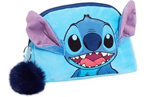 Trousse de maquillage Stitch pour femmes et filles - Trousse à crayons Disney double face en velours - Trousse de toilette de voyage - Cadeau, bleu, Taille unique, Trousse de maquillage