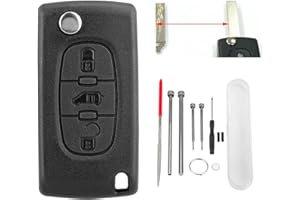 VAILIKEY 3 Tasten Flip Autoschlüssel Shell mit Stahl Pin Removal Tools Nadelfeile Für Citroen Berlingo Dispatch Toyota Proace FIAT Scudo Peugeot Partner Expert Van (HU83 CE0523)
