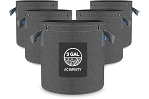 ‎AC INFINITY AC Infinity Stofftöpfe 11,4 Liter – 5er-Pack hochbelastbare, Wiederverwendbare Stofftöpfe mit 500 g/m² Vliesstoff und Ringen für Low-Stress-Training von Früchten, Gemüse und Blumen