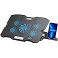 Techie 5 Fan Laptop Cooling Pad with Speed Control, Mobile Stand, USB Ports & LED Light | Support Upto 9-15.6 Inch Laptops with 5 Adjustable Levels | Ergonomic Design | Plastic & Iron Mesh