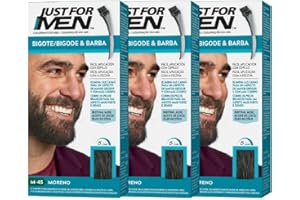 Just For Men Tinte Para Bigote y Barba, Elimina Las Canas Para Una Apariencia Más Espesa Y Completa, Con Pincel Aplicador Incluido, Color Moreno, M45 (3 Pack)