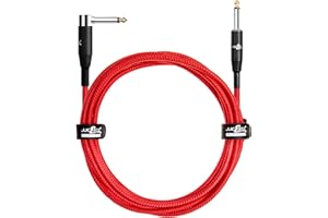 JuicEBitz Guitar Lead 6m. 6.35mm 1/4 Inch Jack to Jack Plug Cable. Pro Series Amplifier Speaker Cable. Straight to Angled Connectors. Studio Performance. Red Braided Electric Guitar Cable 6m.