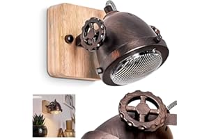 HOFSTEIN Lampa ścienna Herford, regulowana lampa ścienna z metalu/drewna/szkła w kolorze brązowym/miedzianym/natura, 1 x gniazdo GU10, spot ścienny w stylu retro/vintage, bez żarówek