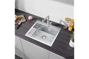 CECIPA 50x45cm Spüle Edelstahl mit Hahnloch, Spülbecken Edelstahl Eckig inkl Siphon & Über, Küchenspüle für Arbeitsplatten ab 50cm