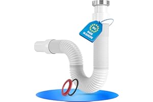 LOBENSWERK Siphon Waschbecken mit hochwertiger Aluminium Mutter - G 1 1/4” x 32mm ausziehbar 320-890mm - Flexibler Ablaufschlauch für das Badezimmer - 100% Wasserdicht