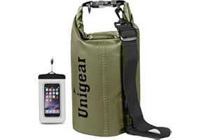 Unigear Bolsa Impermeable de 2 L/5 L/10 L/20 L/30 L/40 L, con Funda para teléfono y Correa Larga Ajustable, para Barcos, Kayak, Pesca, Rafting, natación, Camping, Snowboard
