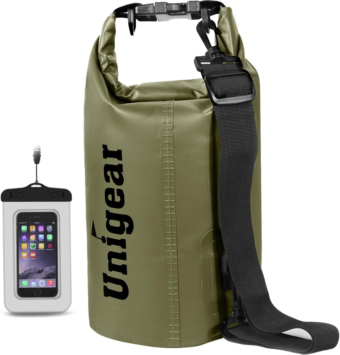 Unigear Bolsa Impermeable de 2 L/5 L/10 L/20 L/30 L/40 L, Mochila Estanca | Funda para teléfono y Correa Larga Ajustable, para Barcos, Kayak, Paddle Surf, Pesca, Rafting, natación, Snowboard