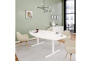 ‎WEBER BÜRO Weber Büro Easy Konferenztisch Bootsform 200x100 cm Weiß mit Elektrifizierung Besprechungstisch Tisch, Gestellfarbe:Weiß