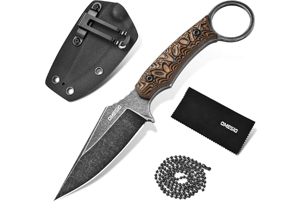 Omesio Halskniv D2 Stål G10 EDC Kydex-Slida 8,5cm | Kompakt halskniv med D2-stålblad, G10-handtag och Kydex-slida för camping, fiske och friluftsliv